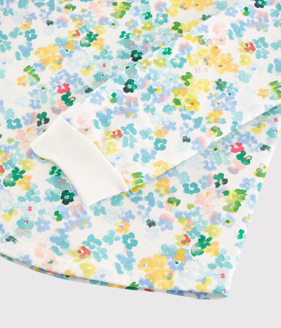 Girls' Watercolour Flowers Fleece Pyjamas MARSHMALLOW white/MULTICO white
