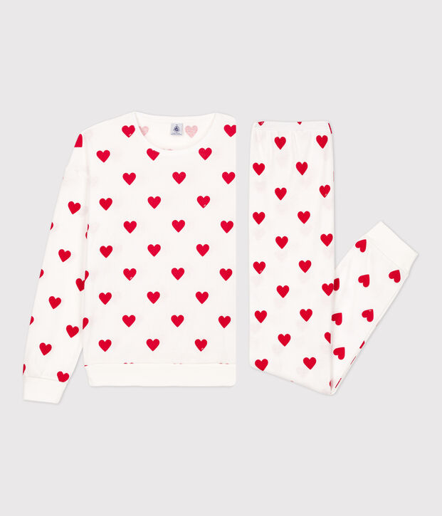 Women's Heart Themed Cotton Pyjamas white/red