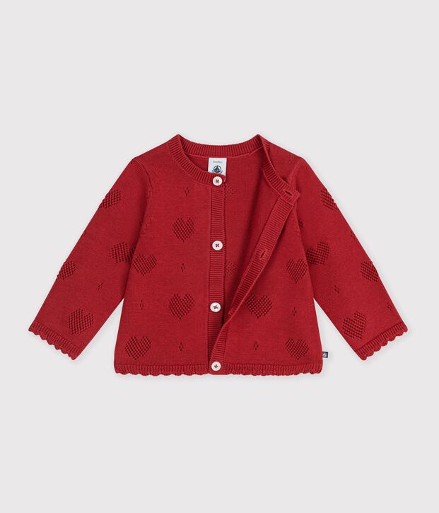 Babies' cotton cardigan with a heart pattern red