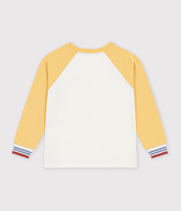 Children's long-sleeved colourblock cotton T-shirt Ecru/multicolor