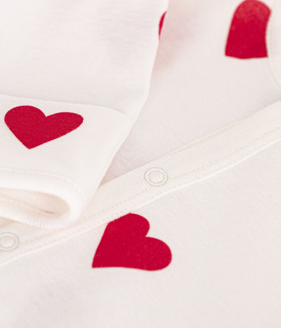 Babies' Heart Design Cotton Jumpsuit/Sleeping Bag MARSHMALLOW white/TERKUIT red
