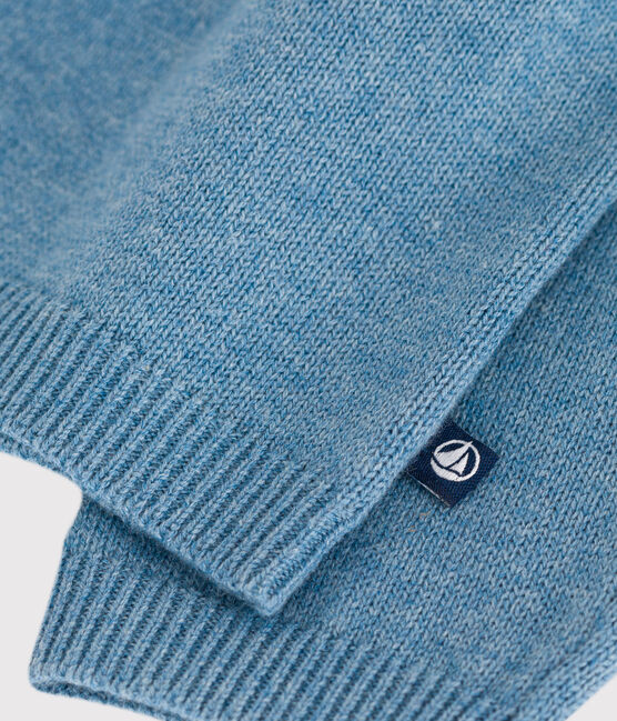 Babies' plain wool and cotton knit cardigan with a collar ADRIATIC
