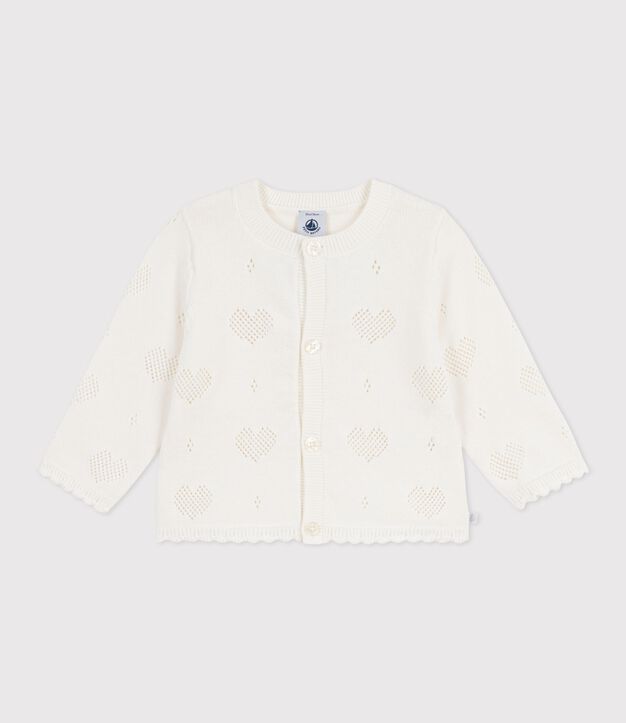 Babies' cotton cardigan with a heart pattern white