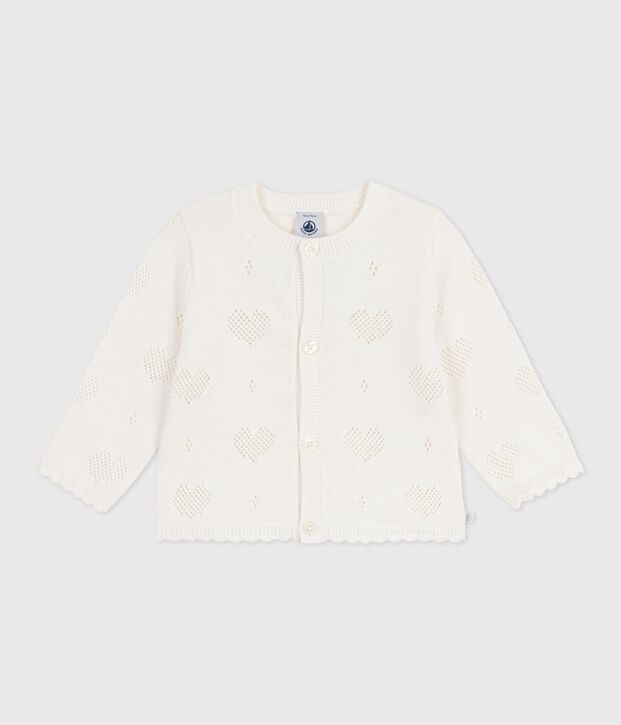 Babies' cotton cardigan with a heart pattern white