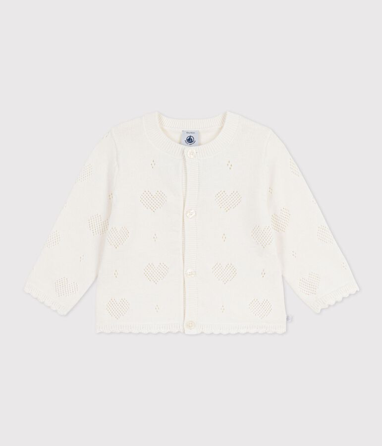 Babies' cotton cardigan with a heart pattern white