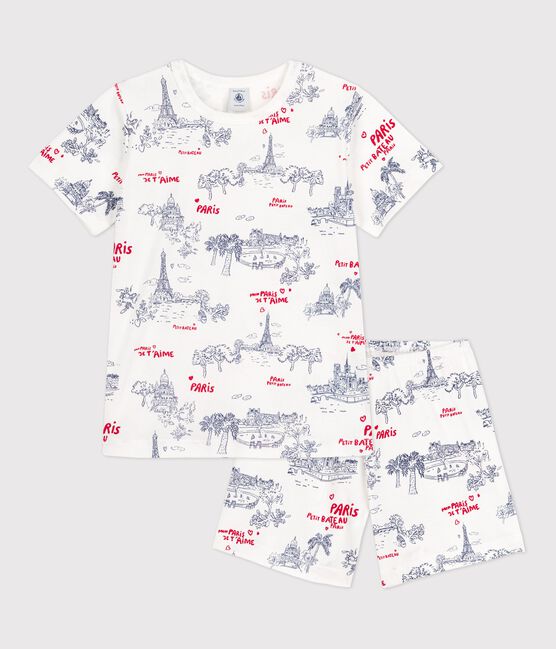 Children's Unisex Cotton Short Pyjamas MARSHMALLOW white/MULTICO white