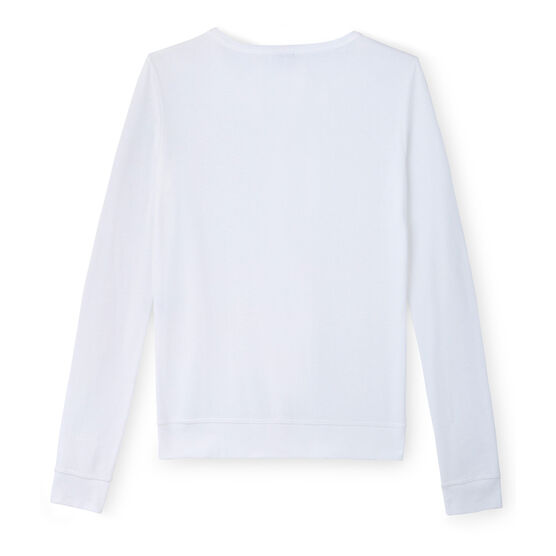 Women's long-sleeved V-neck striped tee ECUME white