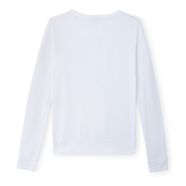 Women's long-sleeved V-neck striped tee white