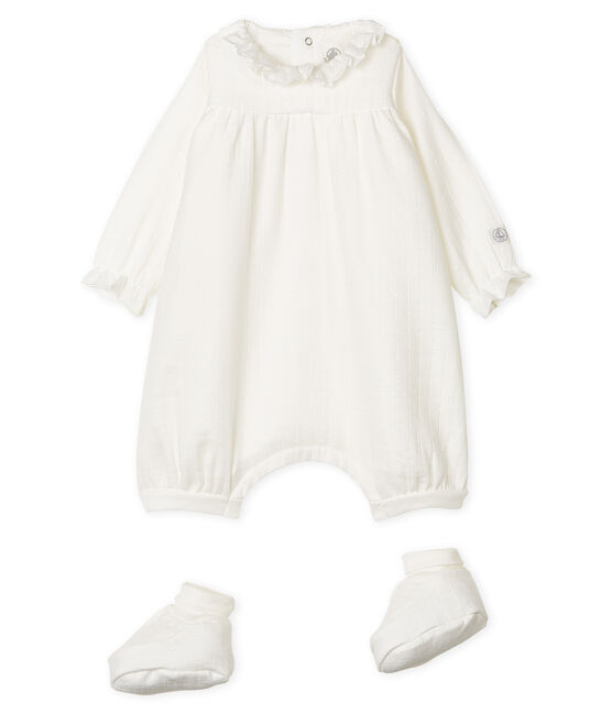 Set of Jumpsuit and Bootees in Easy-Wash Fabric MARSHMALLOW white