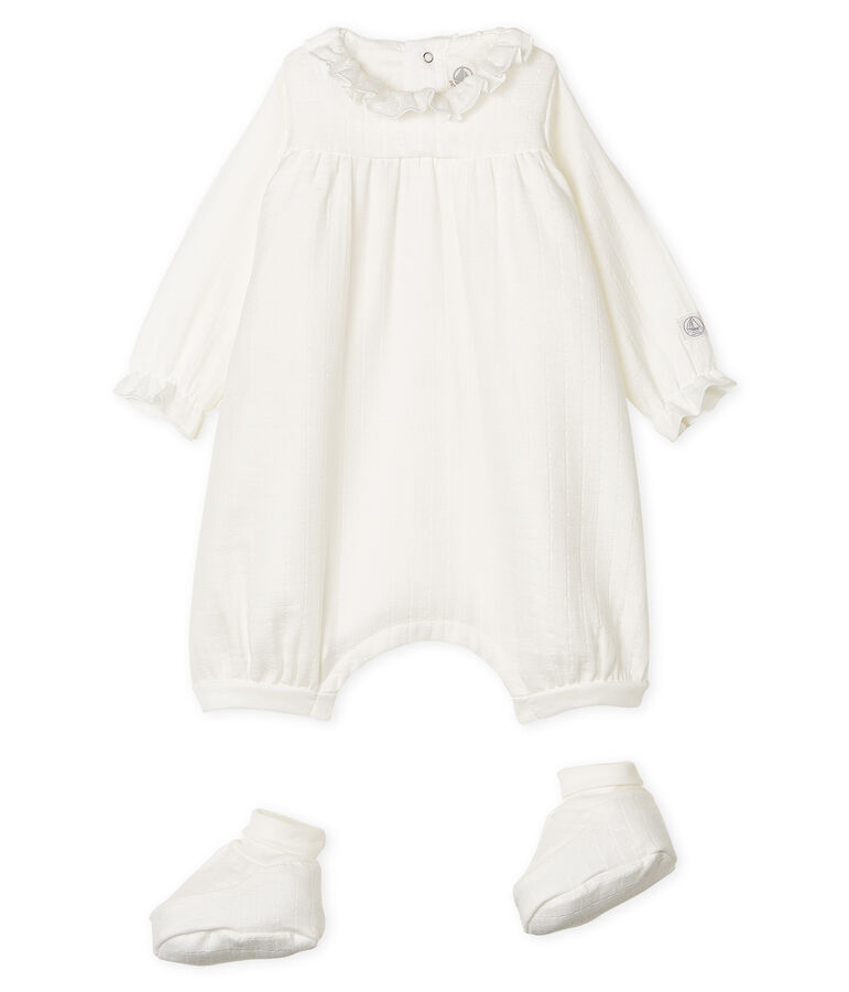 Set of Jumpsuit and Bootees in Easy-Wash Fabric white