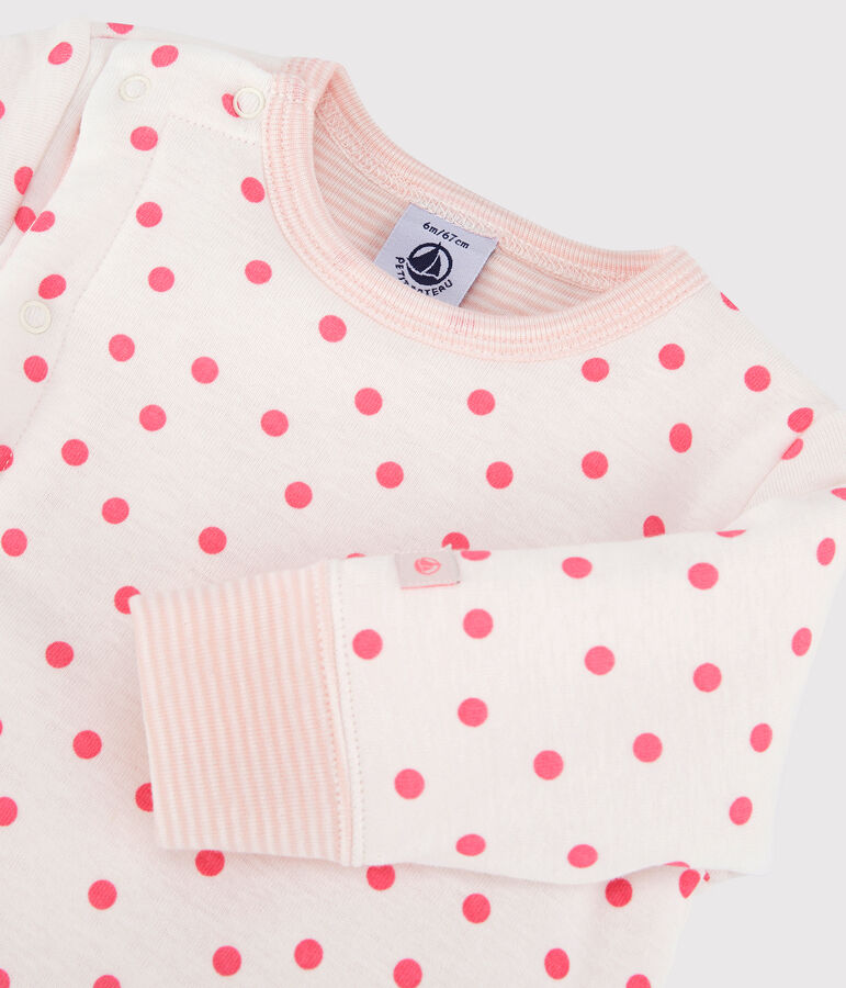 Babies' Footless Padded Cotton Jumpsuit white/pink