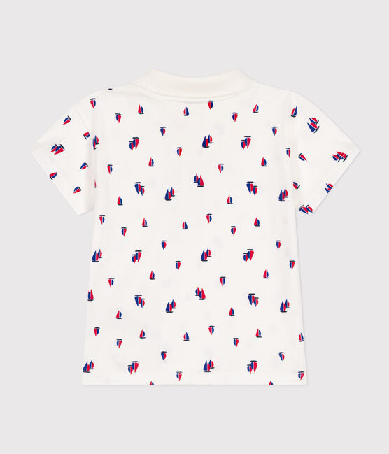 Babies' short-sleeved fine jersey polo shirt MARSHMALLOW white/MULTICO white