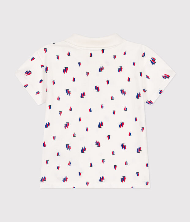 Babies' short-sleeved fine jersey polo shirt white/multicolor