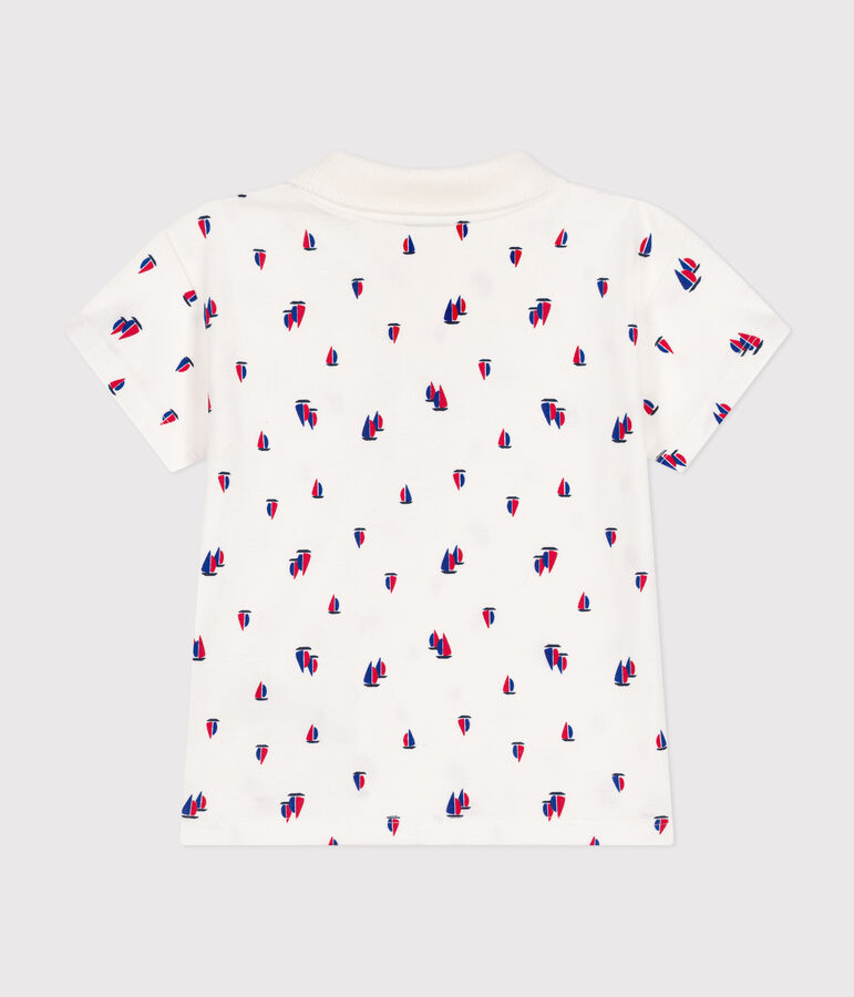 Babies' short-sleeved fine jersey polo shirt white/multicolor
