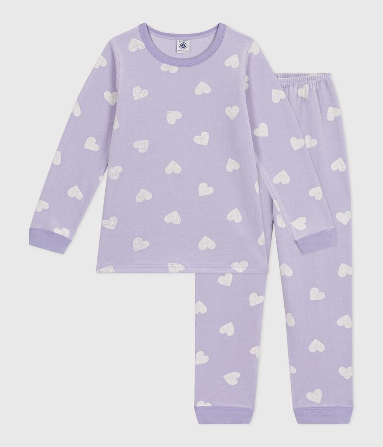 Children's heart-print velour pyjamas purple/white