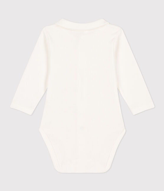 Babies' Long-Sleeved Cotton Bodysuit With Collar MARSHMALLOW white