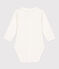 Babies' Long-Sleeved Cotton Bodysuit With Collar MARSHMALLOW white