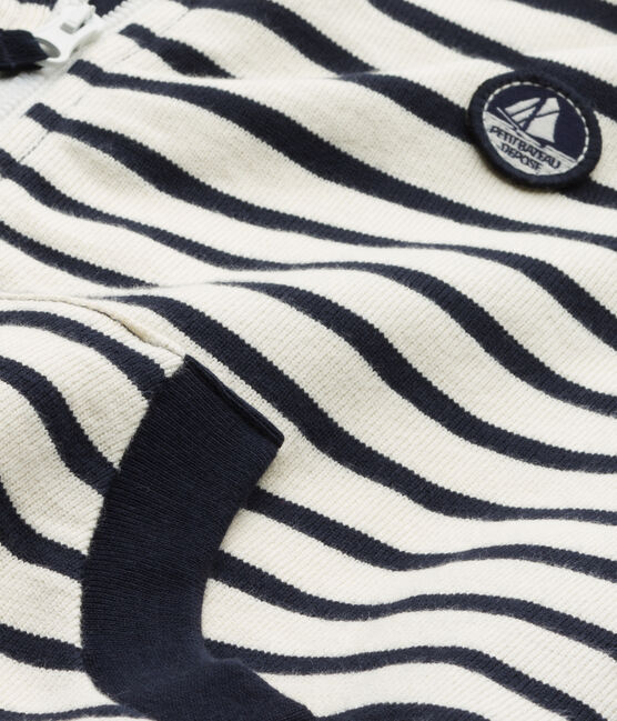 Sweat zippé garçon en jersey lourd COQUILLE beige/SMOKING blue