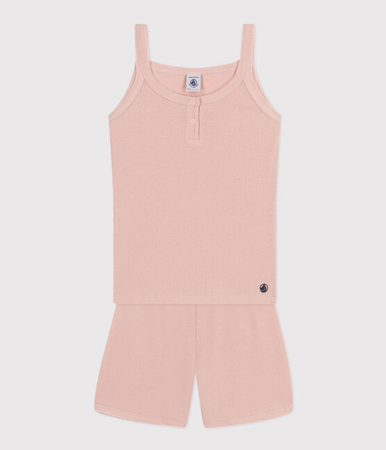 Children's Plain Cotton and Lyocell Pyjama Shorts and Vest SALINE pink