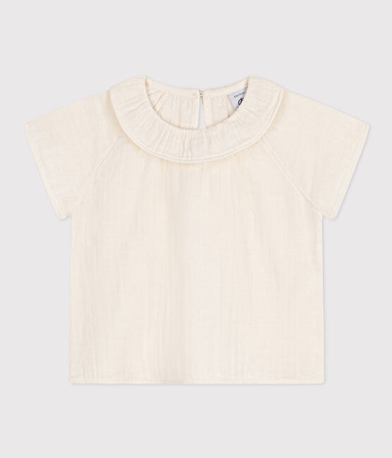 Babies' Short-Sleeved Cotton Gauze Blouse MARSHMALLOW white