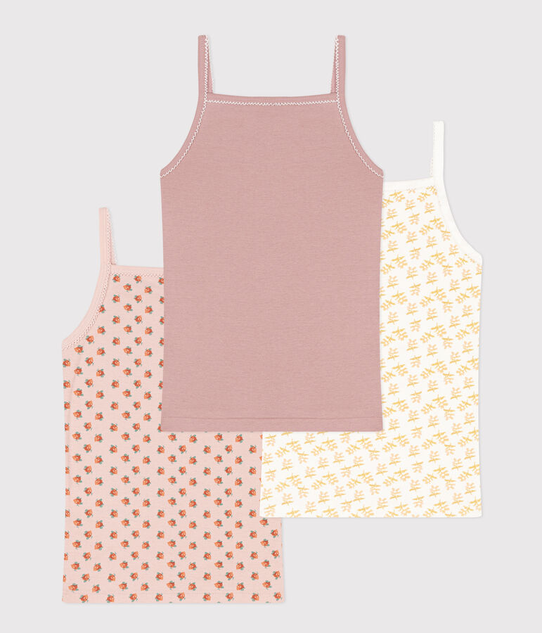 Girls' Flower Cotton Vests - 3-Pack multicolor