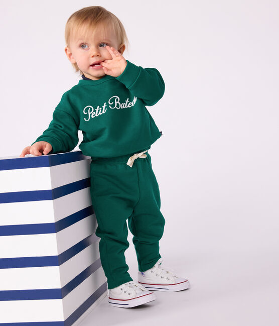Babies' plain cotton trousers EVERGREEN green