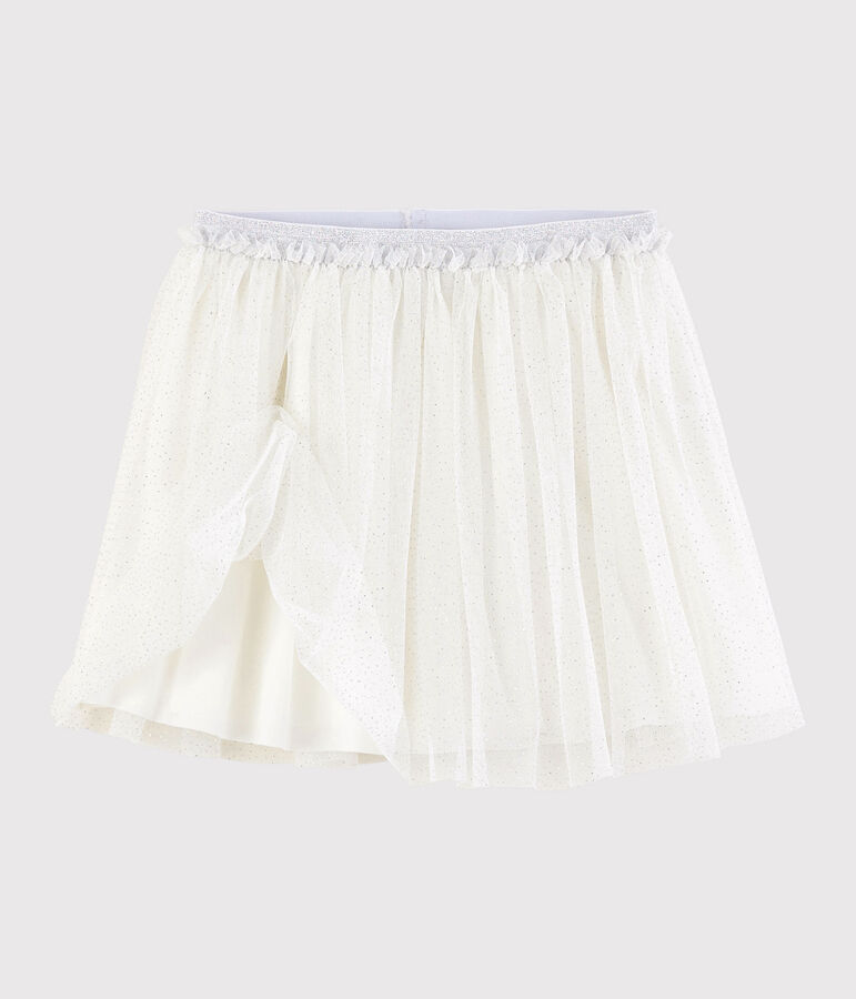 Girls' Glittery Tulle Skirt MARSHMALLOW white/ARGENT grey