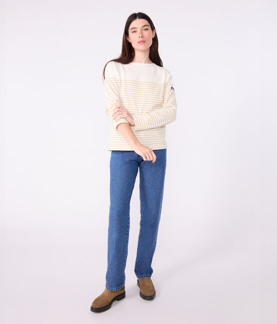 Women's cotton Breton T-shirt top MILK beige/CAJOU