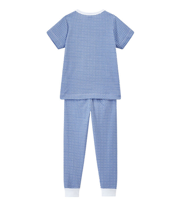 Boy's short-sleeved double knit pyjamas white/blue
