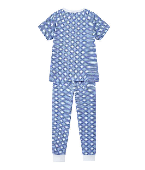 Boy's short-sleeved double knit pyjamas ECUME white/PERSE blue