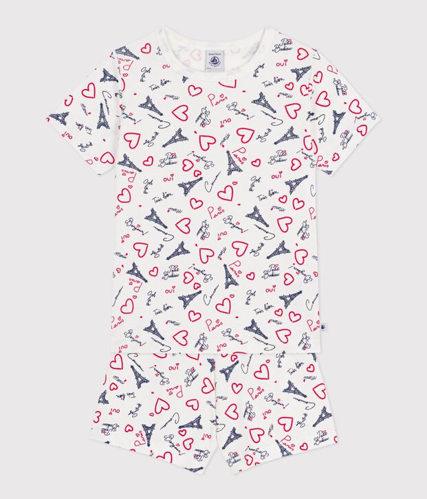 Children's short Paris print cotton pyjamas white/multicolor