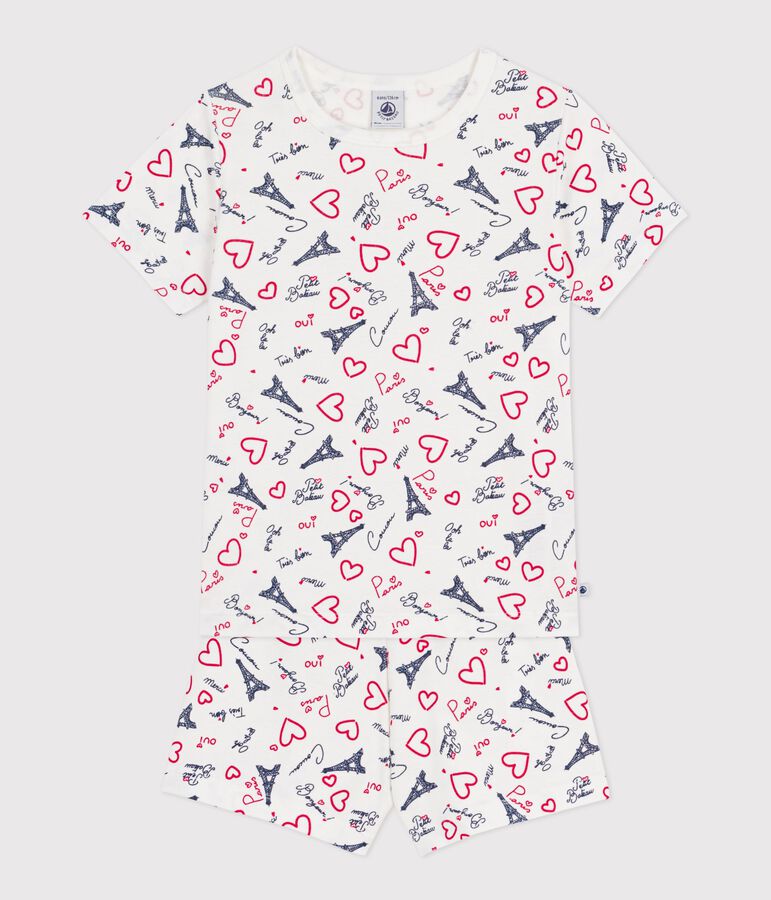 Children's short Paris print cotton pyjamas white/multicolor