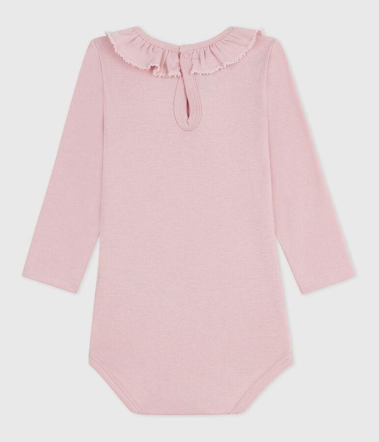Babies' plain cotton body with a collar pink