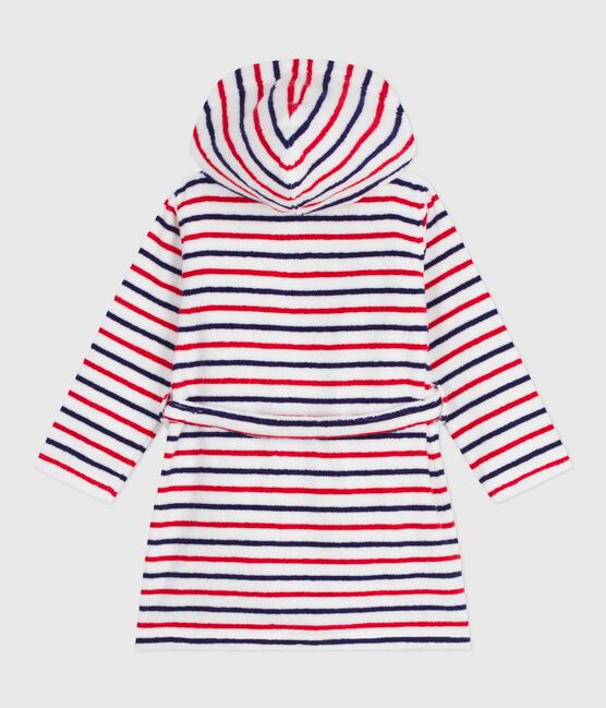 Children's stripy cotton terry bathrobe MARSHMALLOW white/MULTICO white
