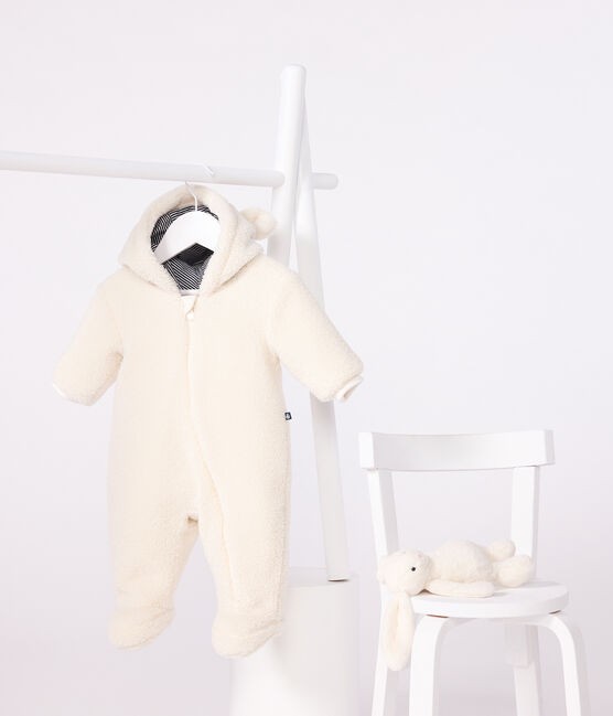 Babies' sherpa snowsuit with ears and a pinstriped lining MILK Ecru