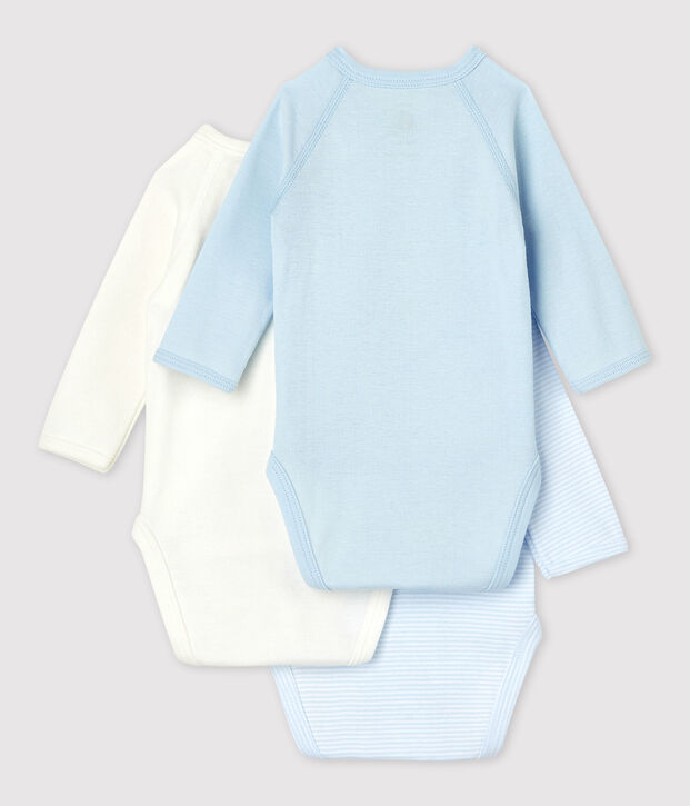 Babies' Pinstriped Long-sleeved Wrapover Organic Cotton Bodysuits - 3-Pack multicolor