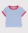 Babies' short-sleeved stripy cotton T-shirt MILK blue/PERSE