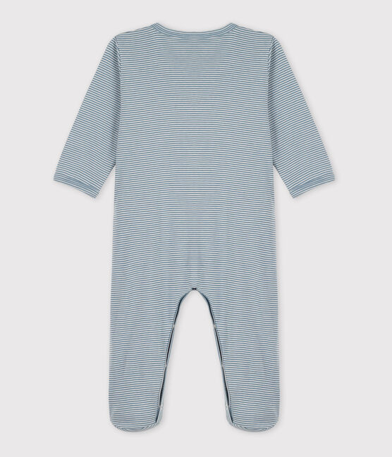Babies' Pinstriped Cotton Sleepsuit ROVER blue/MARSHMALLOW white