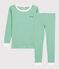 Boys' Green Striped Organic Cotton Snugfit Pyjamas GAZON green/MARSHMALLOW white