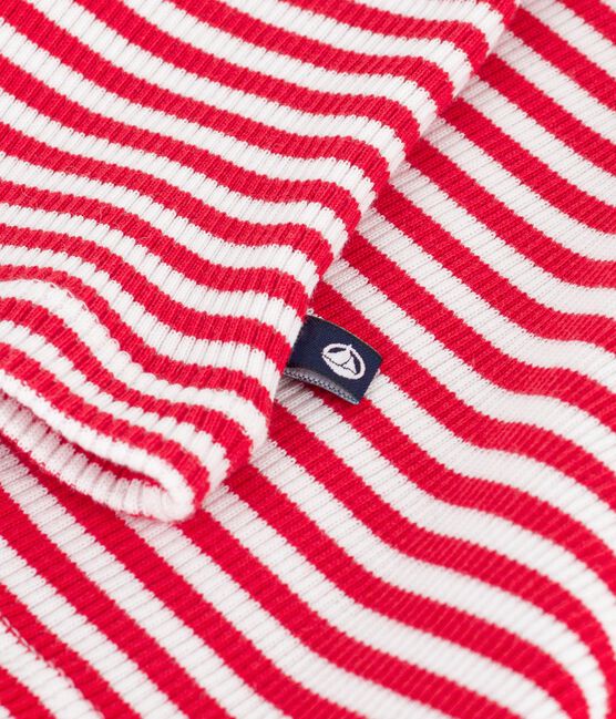 Children's short-sleeved stripy cotton T-shirt POMPIER red/MARSHMALLOW