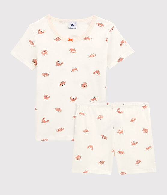 Girls' Crab Print Cotton Short Pyjamas MARSHMALLOW white/MULTICO white