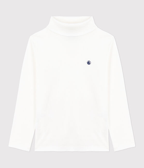 Children's plain cotton rollneck top MARSHMALLOW white