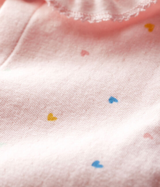 Baby Girls' Tube Knit Pink Sleepsuit with Hearts FLEUR pink/MULTICO white