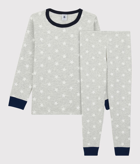 Boys' Star Print Cotton Pyjamas BELUGA grey/MARSHMALLOW white