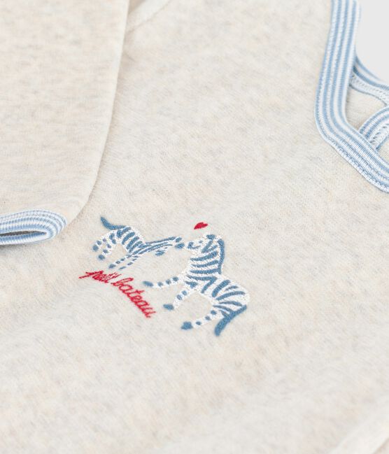 Babies' plain velour pyjama suit with a back opening MONTELIMAR CHINE beige