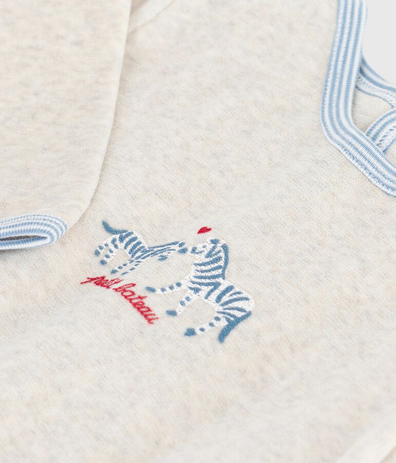 Babies' plain velour pyjama suit with a back opening beige