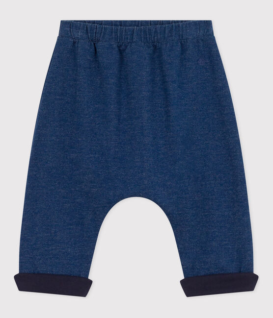 Babies' Denim Fleece Parachute Trousers MEDIEVAL blue/ECRU beige