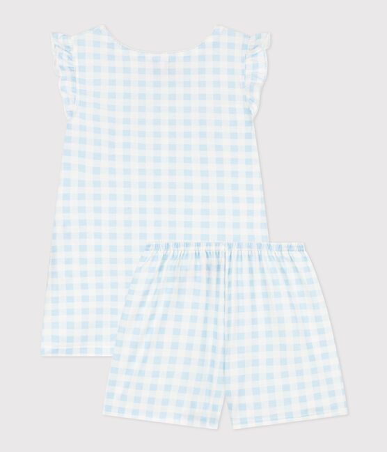 Girls' Fine Cotton Gingham Short Pyjamas MARSHMALLOW blue/GOMME white
