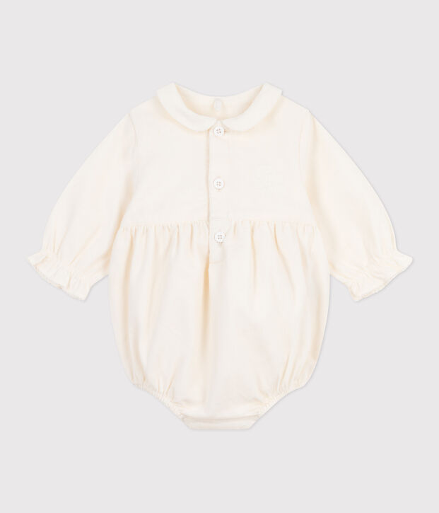 Babies' special occasion playsuit in embroidered corduroy MILK