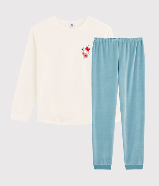 Girls' or Women's Velour Pyjamas MARSHMALLOW white/BRUME